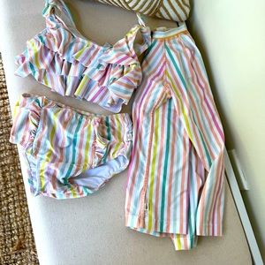 Girls Charming Mary Bikini and Rash guard bundle size 4-5 pastel stripes